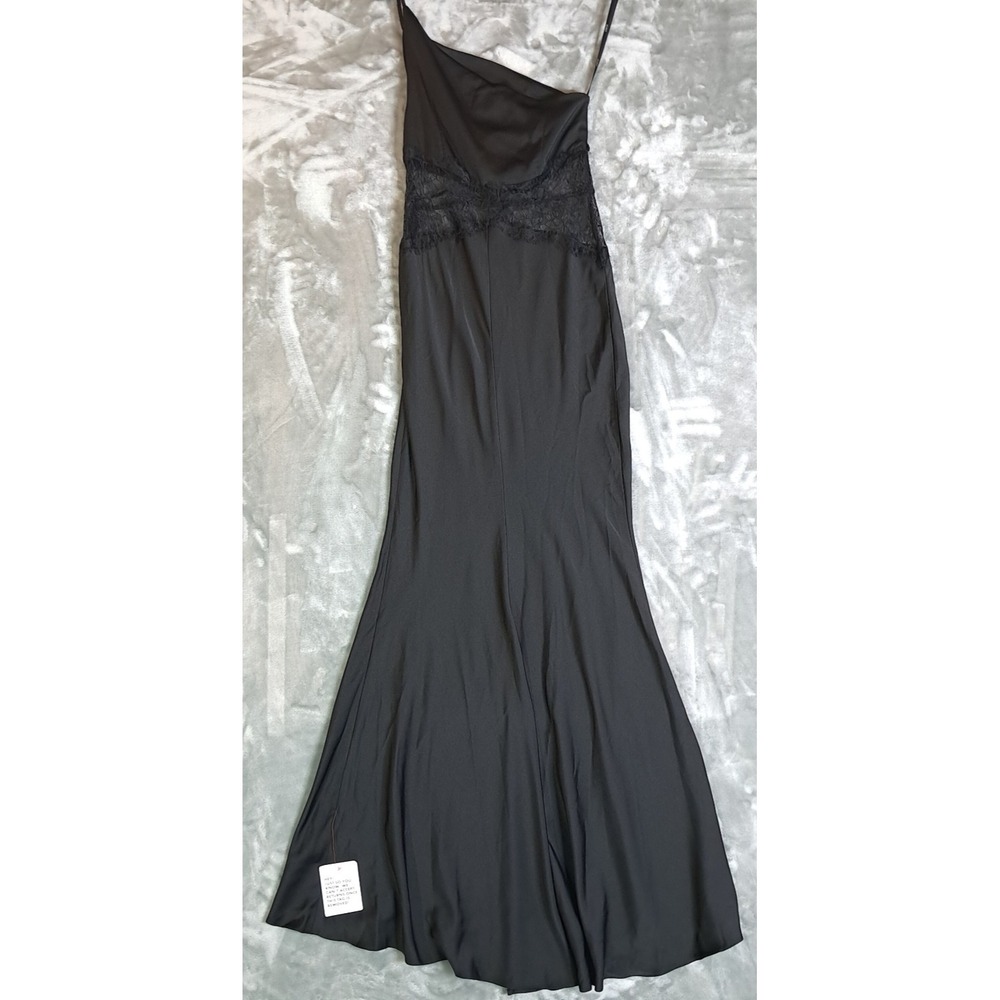 ASOS DESIGN NWT Black Satin Lace Waist Maxi Dress Thigh Slit Prom Gown US 4 - Picture 2 of 10